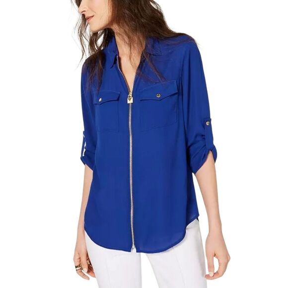 Michael Michael Kors Front-Zip Utility Shirt Jacket Blue Size Large - Picture 1 of 8